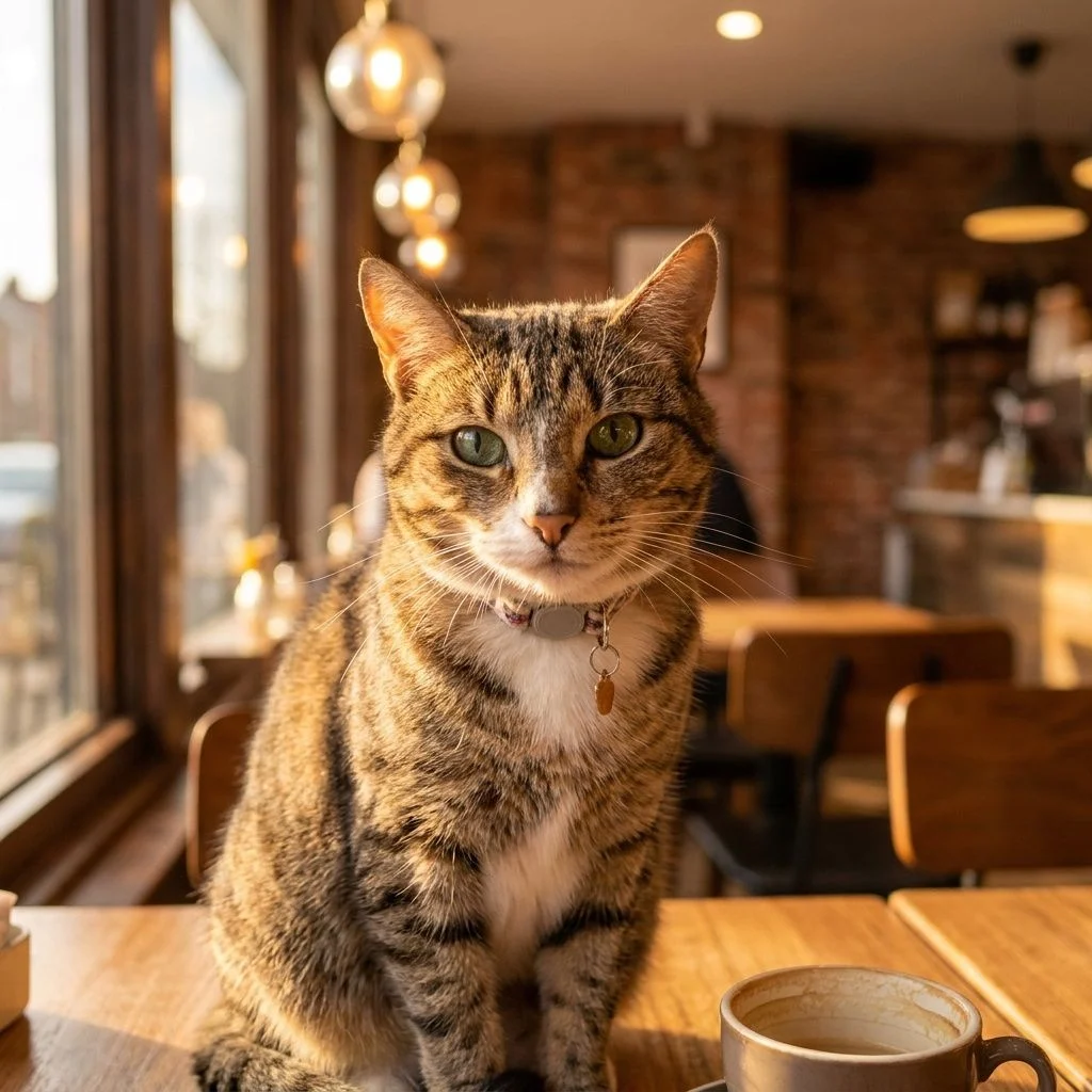 Golden Hour Café — Studio Cat subject