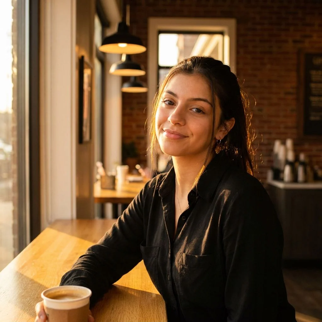 Golden Hour Café — Studio Girl subject