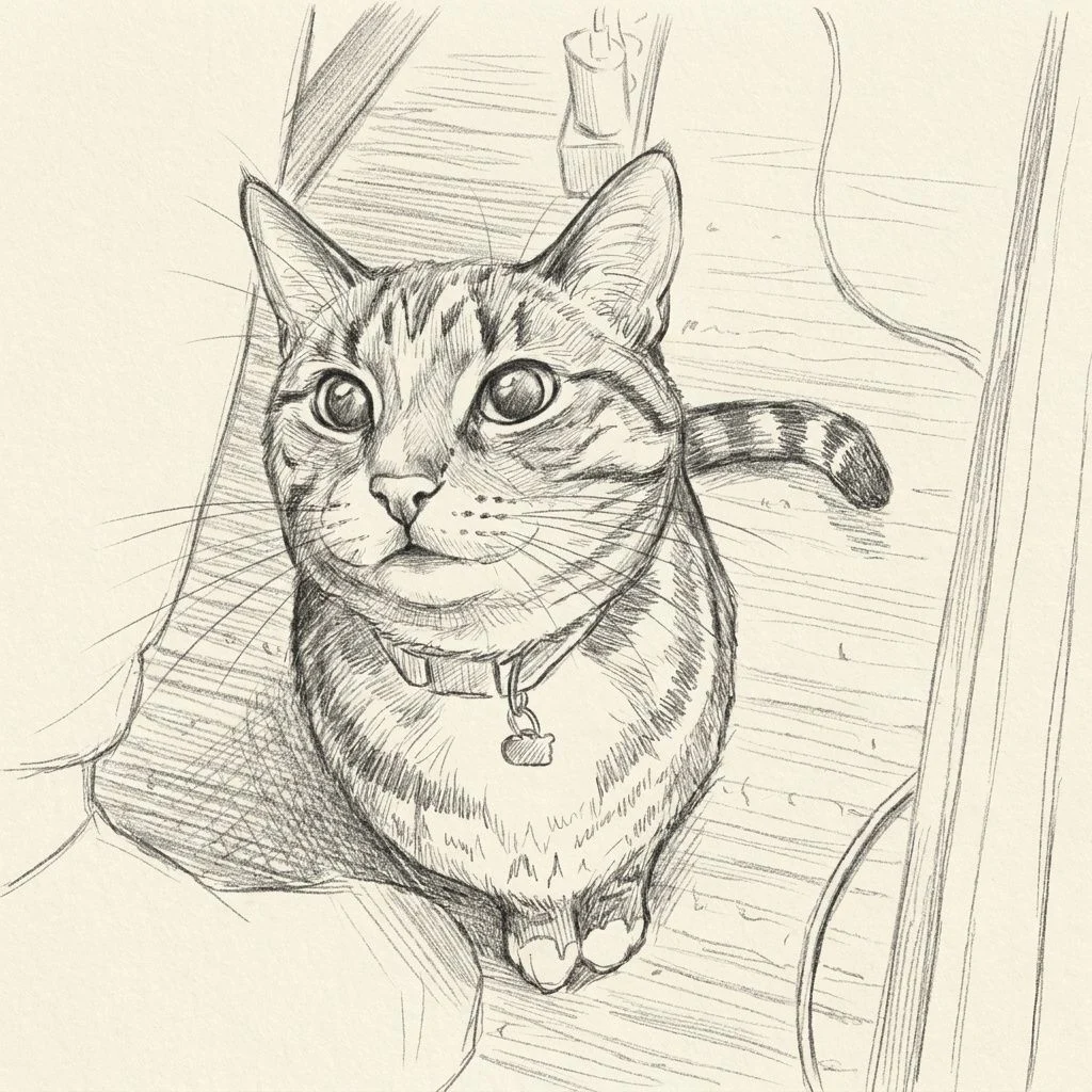 Hand-Drawn Sketch — Studio Cat subject